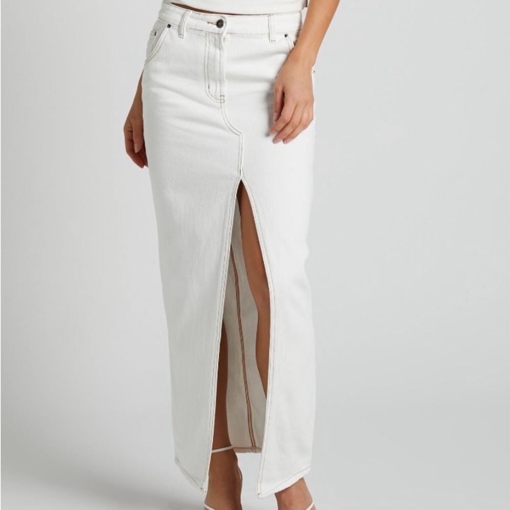 Lioness White Denim Maxi Skirt